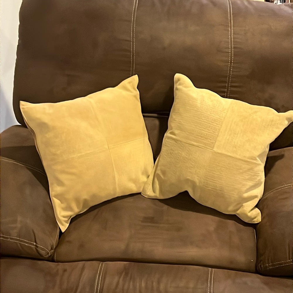 Ralph Lauren Leather and Cotton Throw Pillow X 2 tan brown 18”x18”